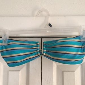 Shimmery blue, brown, and tan striped bikini